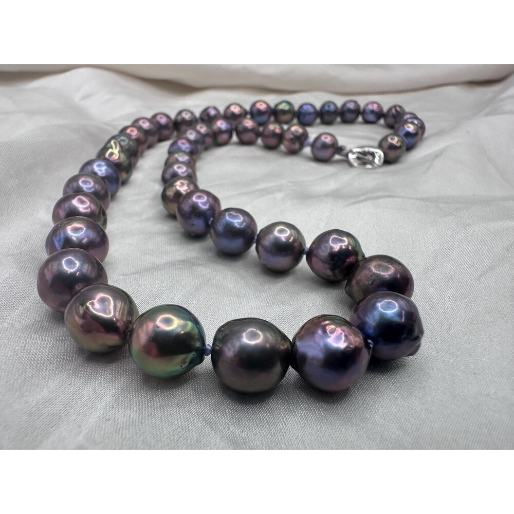 18 Rare Deep Purple Metallic Edison Necklace, 925 Sterling Silver Accent Clasp,